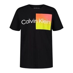 Calvin Klein Big Boys Ombre Box Black Short Sleeve T-Shirt with Cropped Marls M